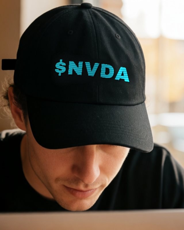 Coffee-shop portrait, black ticker cap and a laptop